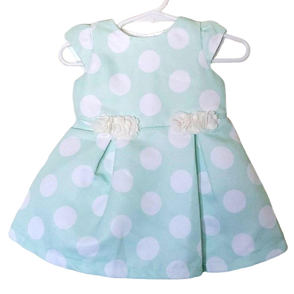 Wendy Bellissimo Mint‎ Green, White Polka Dot Infant Dress 9 Months